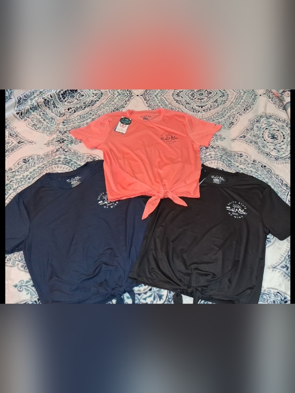 Salt Life Performance Set of 3 Tie Front Shirts Black, Coral, Navy Size S, M, L